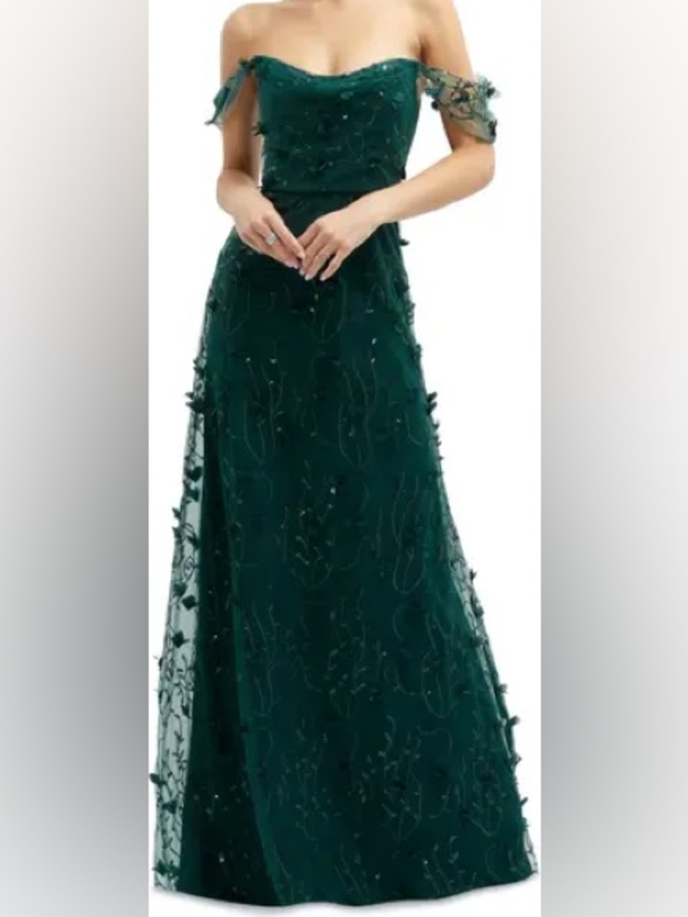 Dessy Collection 3D Embroidered Of The Shoulder Gown. Size 12 Women #427